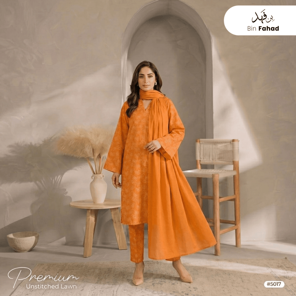 3pcs Premium Lawn Unstitched D-5017 - Ladies Choice