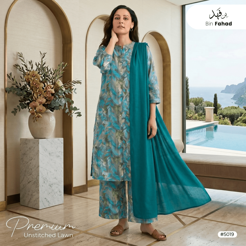 3pcs Premium Lawn Unstitched D-5019 - Ladies Choice