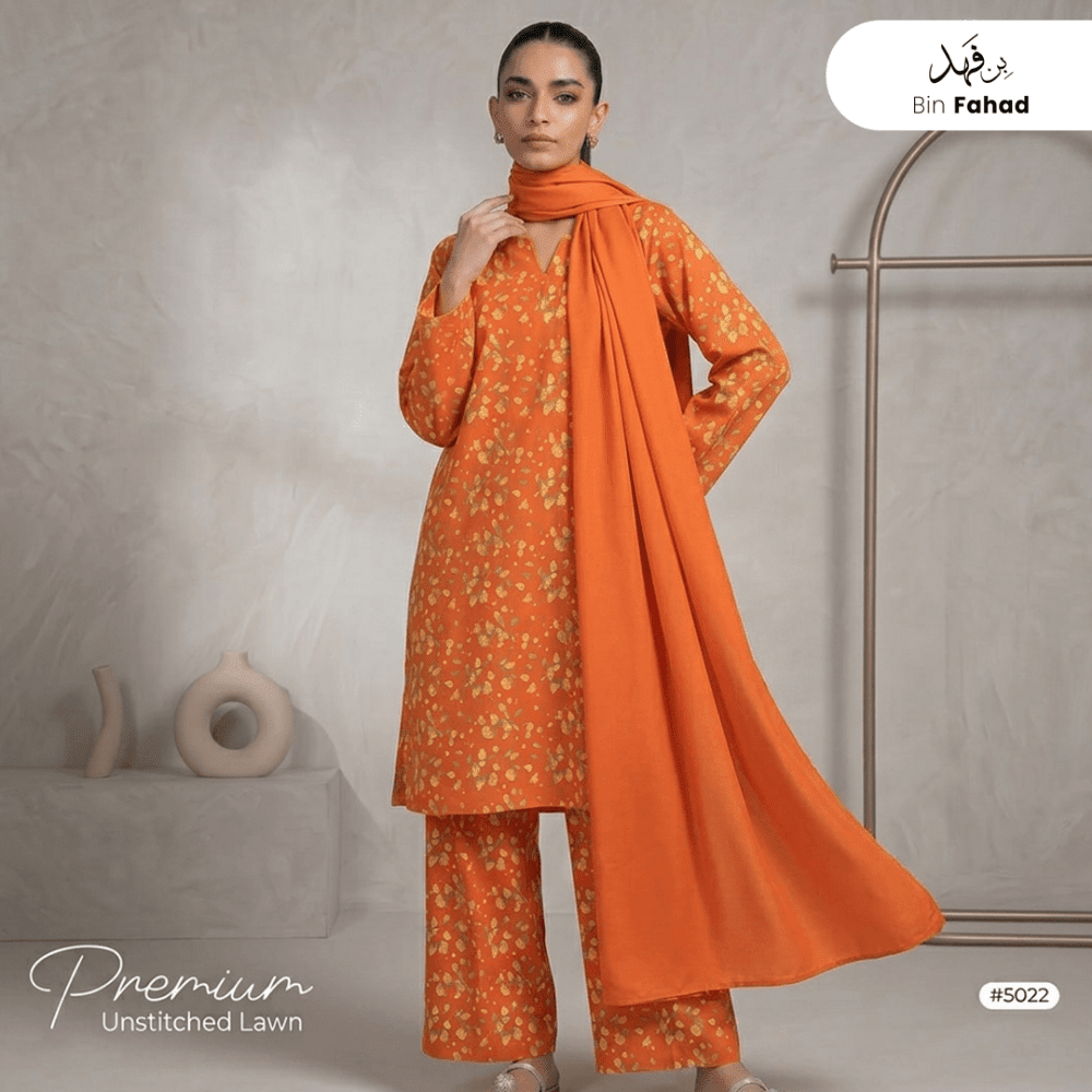 3pcs Premium Lawn Unstitched D-5022 - Ladies Choice
