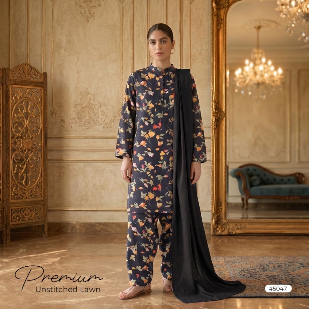 3pcs Premium Lawn Unstitched D-5047 - Ladies Choice
