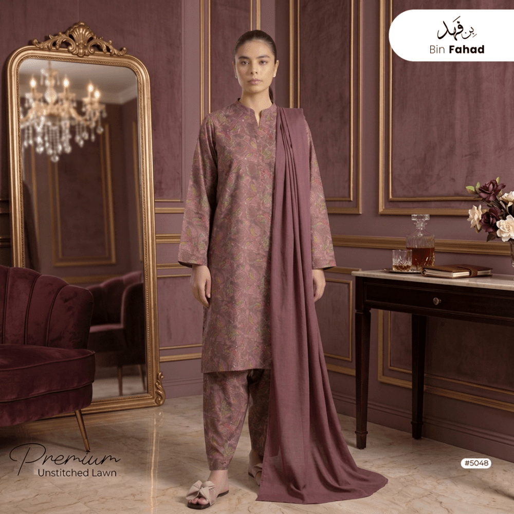 3pcs Premium Lawn Unstitched D-5048 - Ladies Choice