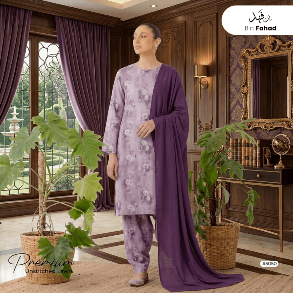 3pcs Premium Lawn Unstitched D-5050 - Ladies Choice