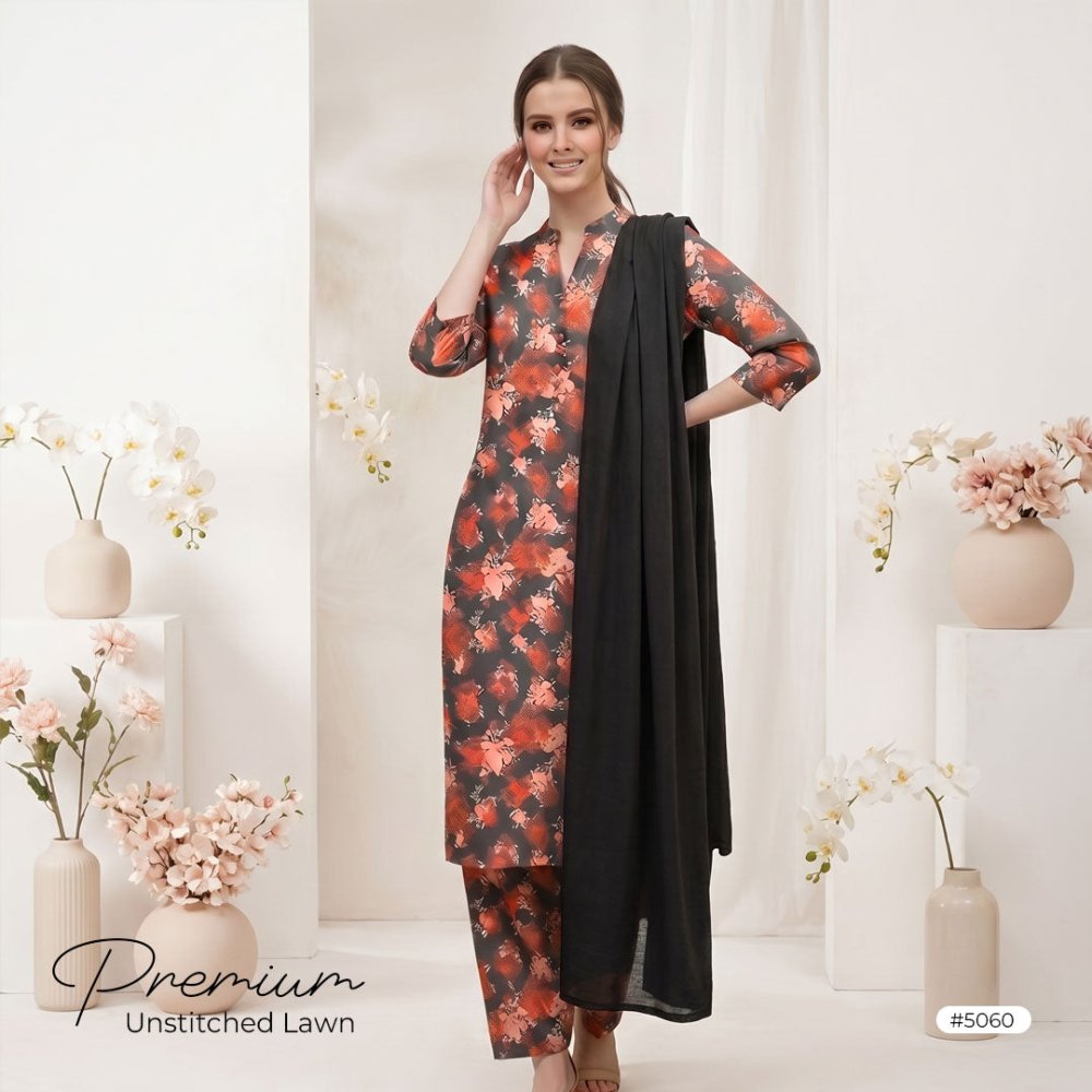 3pcs Premium Lawn Unstitched D-5060 - Ladies Choice