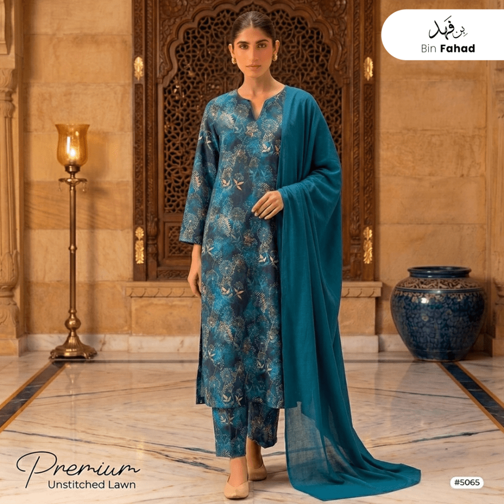 3pcs Premium Lawn Unstitched D-5065 - Ladies Choice
