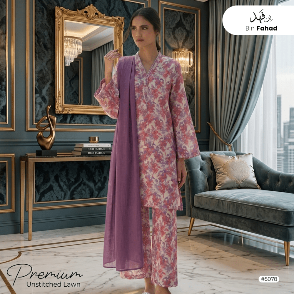 3pcs Premium Lawn Unstitched D-5078 - Ladies Choice