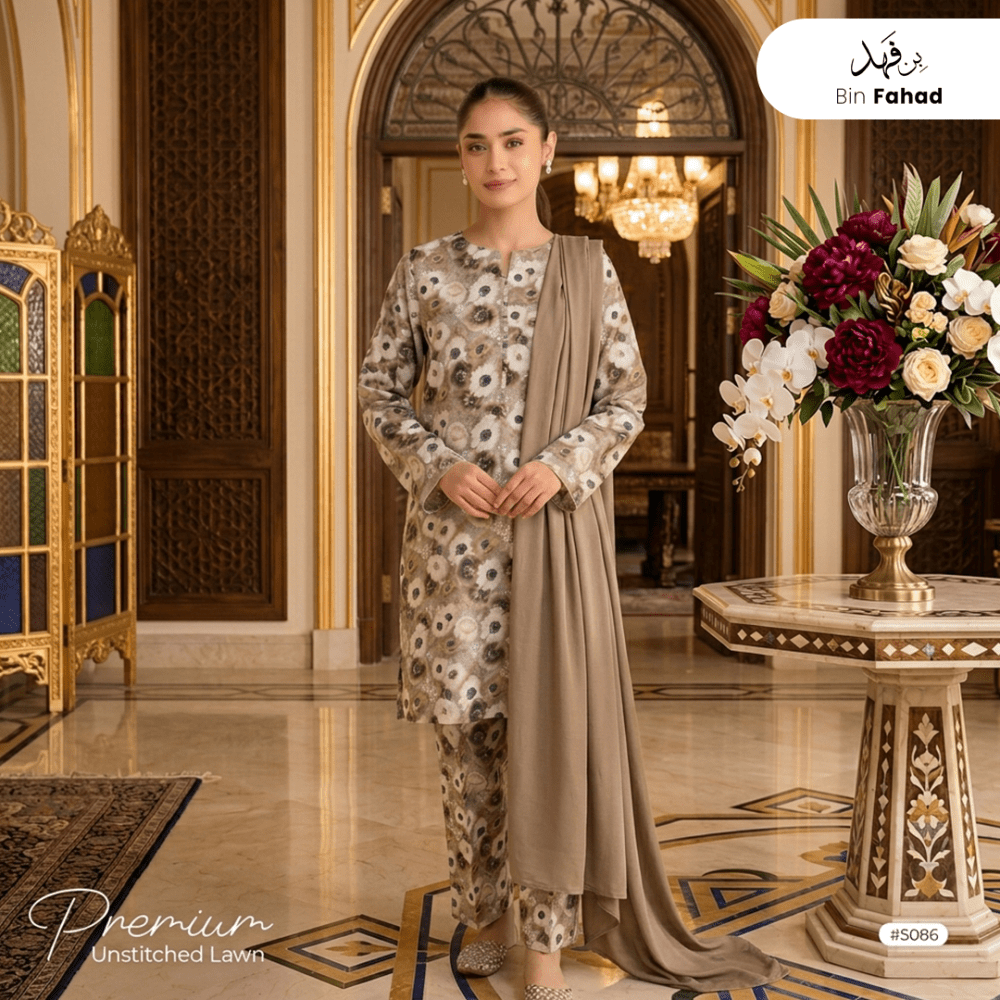 3pcs Premium Lawn Unstitched D-5086 - Ladies Choice