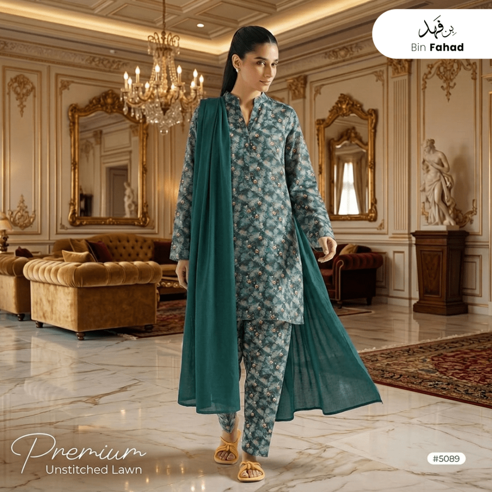 3pcs Premium Lawn Unstitched D-5089 - Ladies Choice
