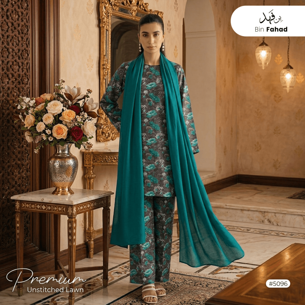 3pcs Premium Lawn Unstitched D-5096 - Ladies Choice