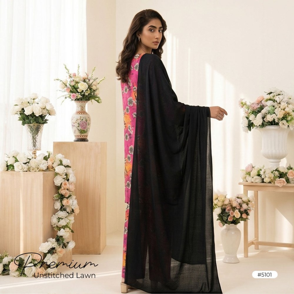 3pcs Premium Lawn Unstitched D-5101 - Ladies Choice