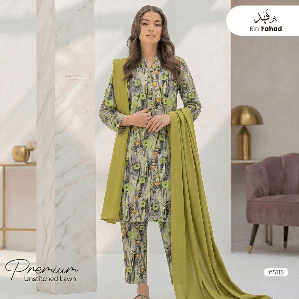 3pcs Premium Lawn Unstitched D-5115 - Ladies Choice