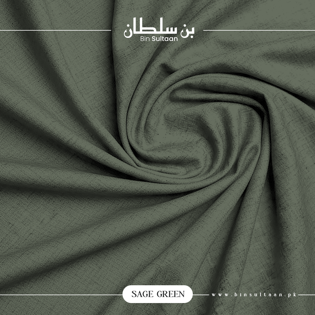 Sage green fabric with Bin Sultan branding