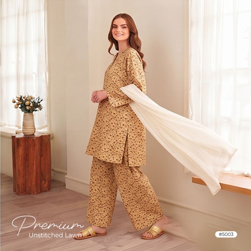 3pcs Premium Lawn Unstitched D-5003 - Ladies Choice