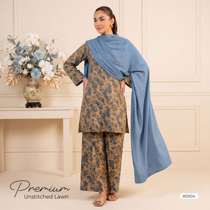 3pcs Premium Lawn Unstitched D-5004 - Ladies Choice