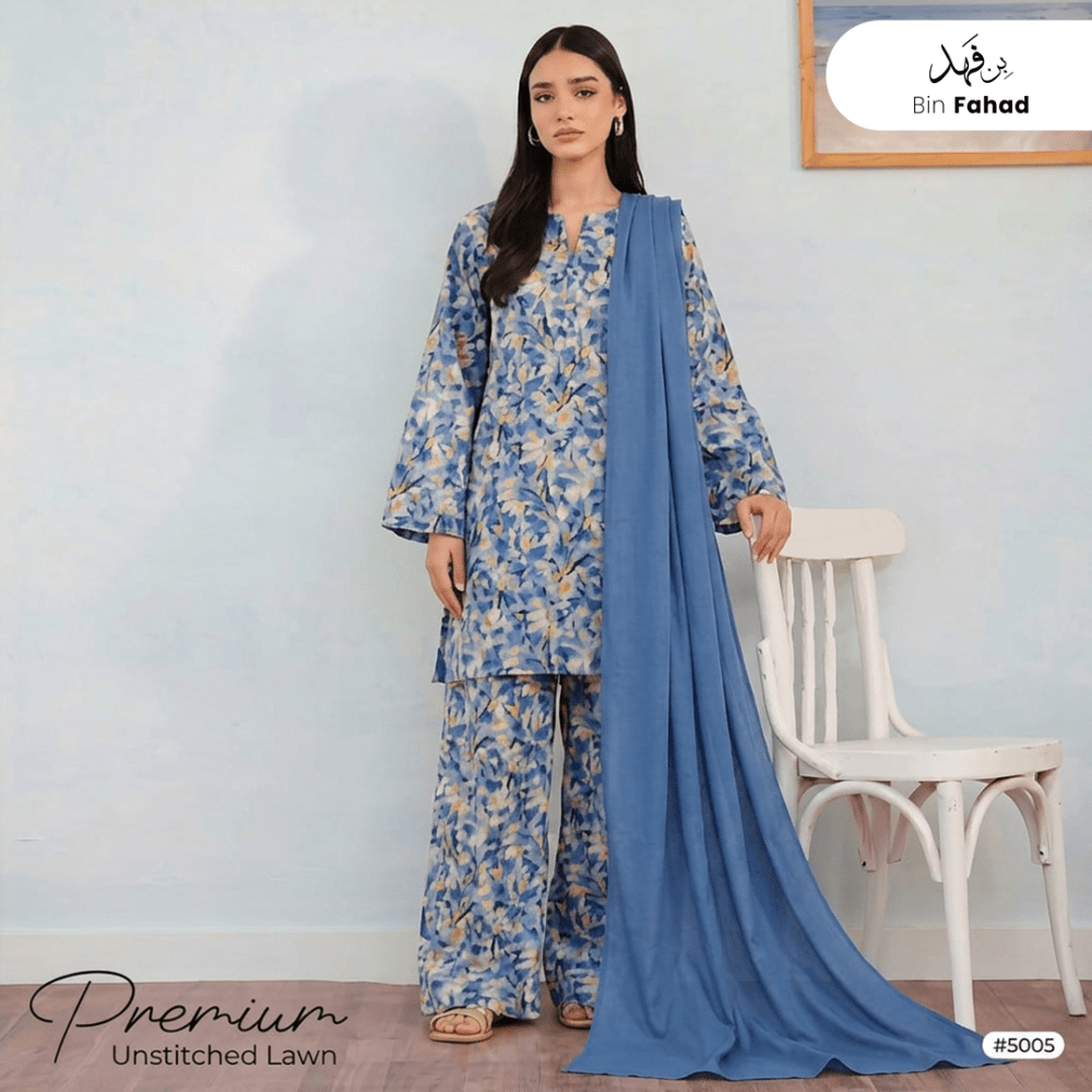 3pcs Premium Lawn Unstitched D-5005 - Ladies Choice
