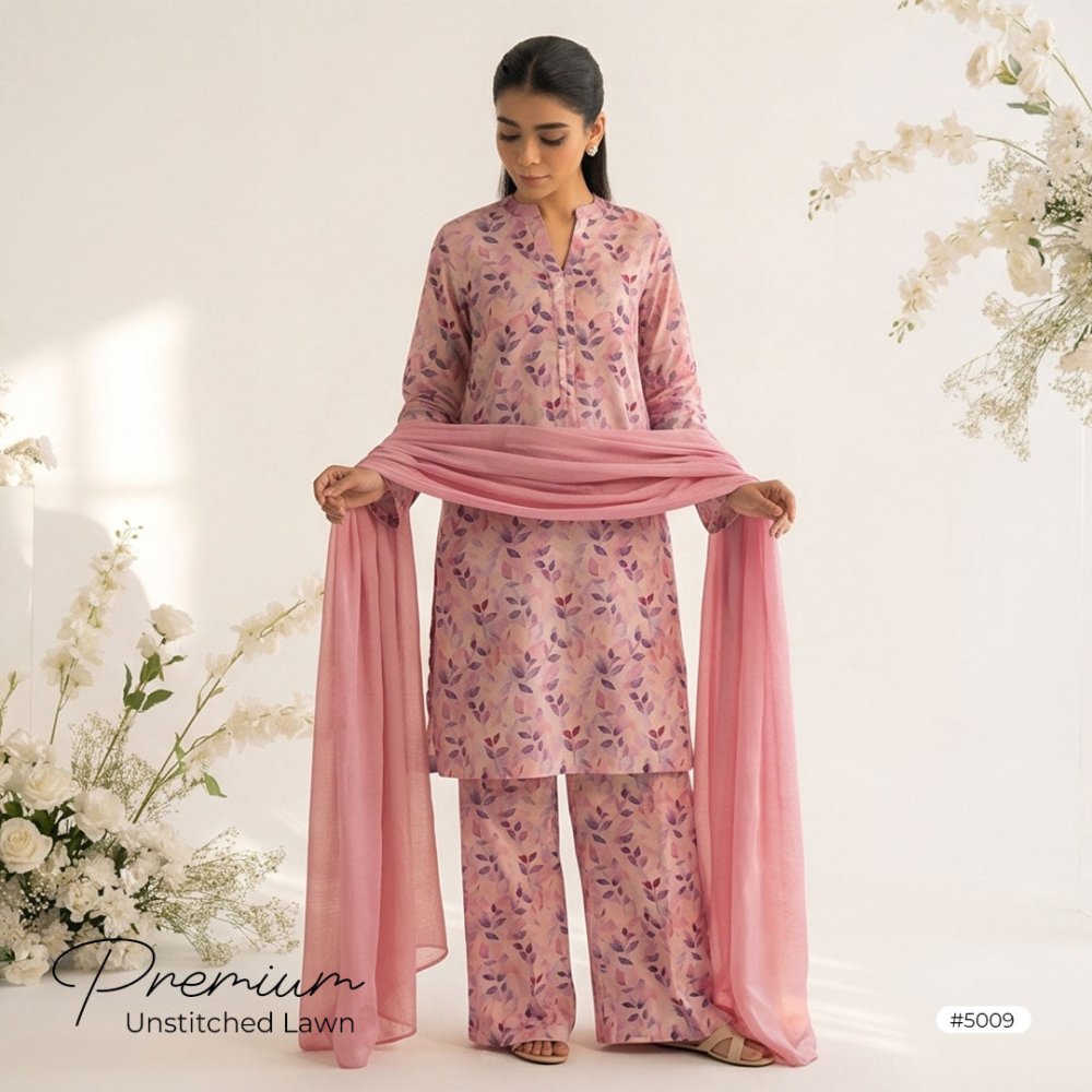 3pcs Premium Lawn Unstitched D-5009 - Ladies Choice