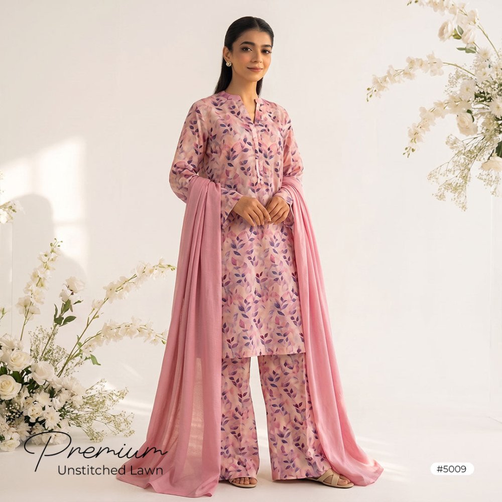 3pcs Premium Lawn Unstitched D-5009 - Ladies Choice