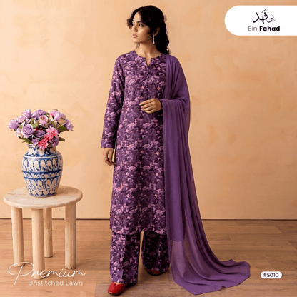 3pcs Premium Lawn Unstitched D-5010 - Ladies Choice