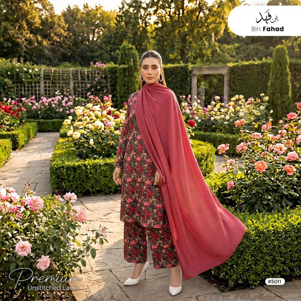 3pcs Premium Lawn Unstitched D-5011 - Ladies Choice