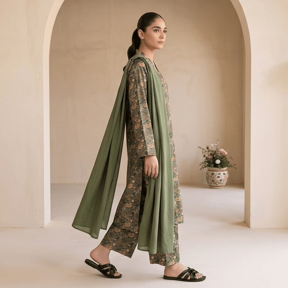 3pcs Premium Lawn Unstitched D-5012 - Ladies Choice