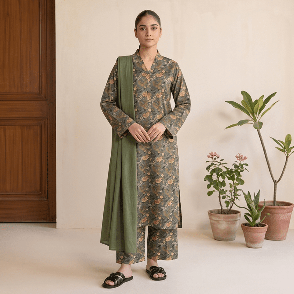 3pcs Premium Lawn Unstitched D-5012 - Ladies Choice