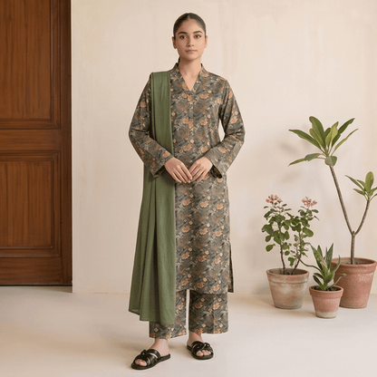 3pcs Premium Lawn Unstitched D-5012 - Ladies Choice