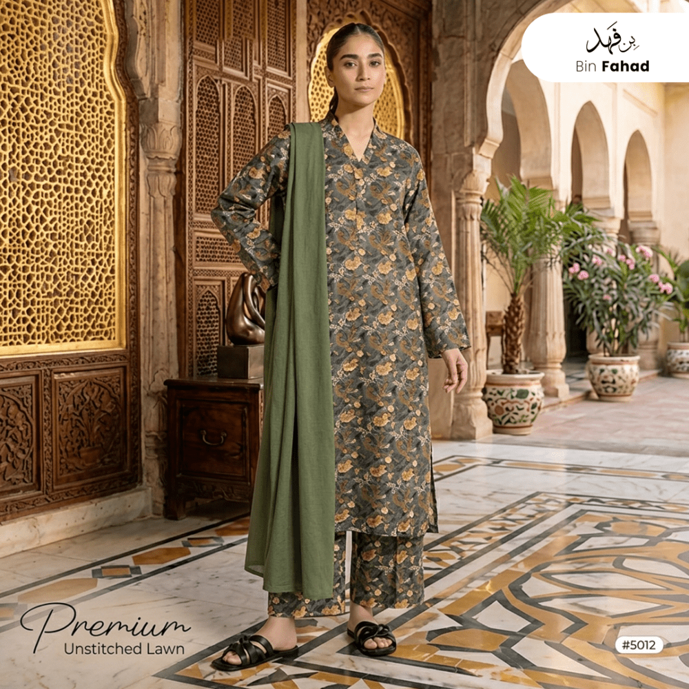 3pcs Premium Lawn Unstitched D-5012 - Ladies Choice