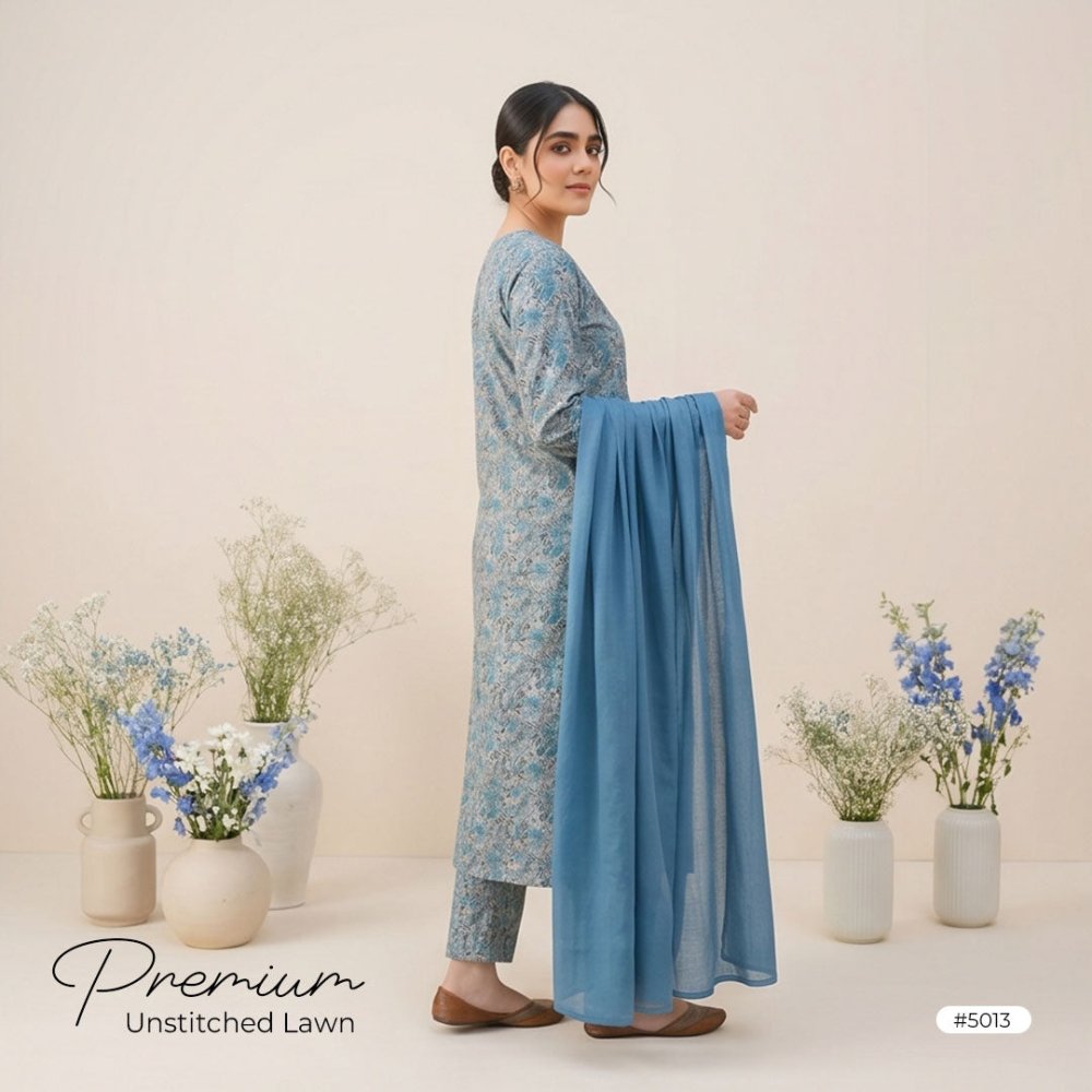 3pcs Premium Lawn Unstitched D-5013 - Ladies Choice