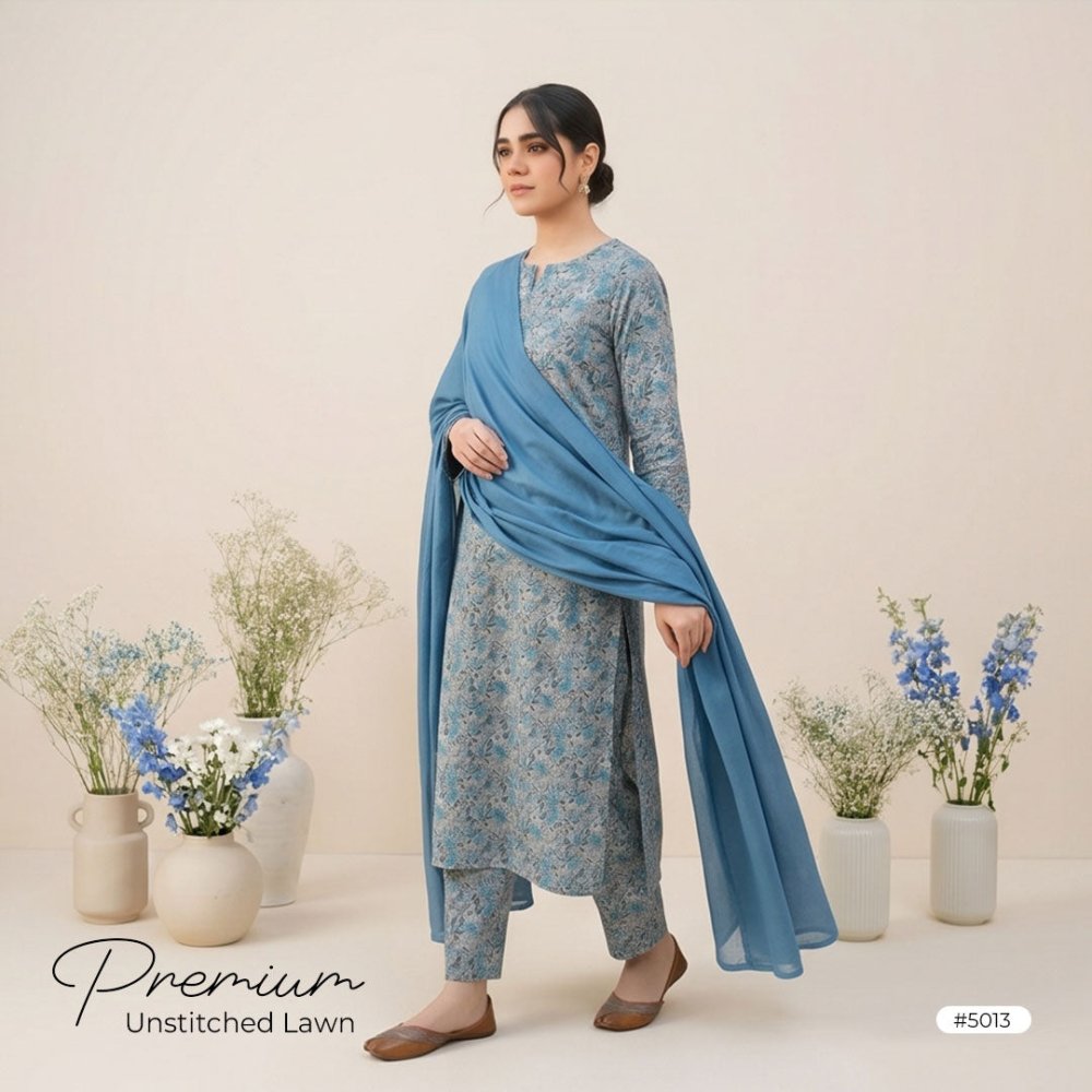 3pcs Premium Lawn Unstitched D-5013 - Ladies Choice