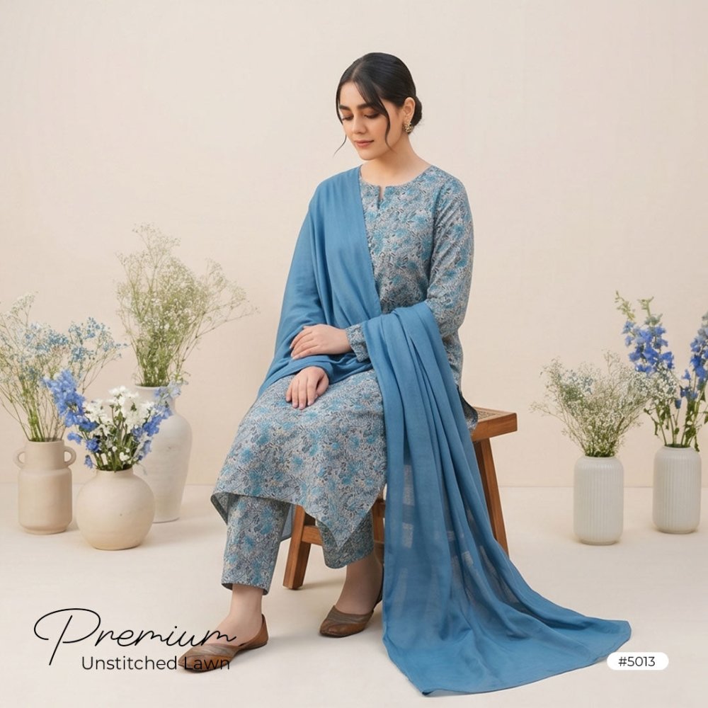 3pcs Premium Lawn Unstitched D-5013 - Ladies Choice
