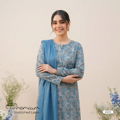 3pcs Premium Lawn Unstitched D-5013 - Ladies Choice