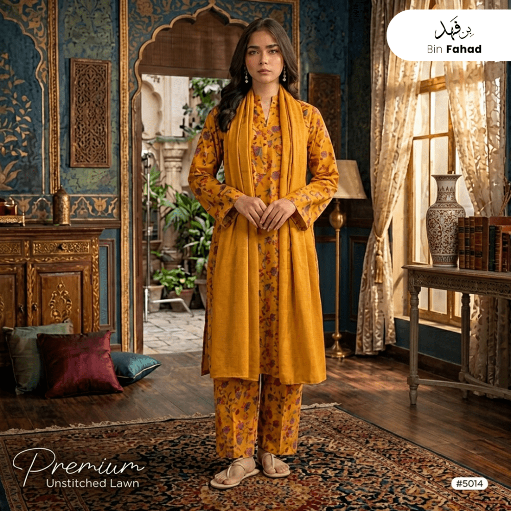 3pcs Premium Lawn Unstitched D-5014 - Ladies Choice
