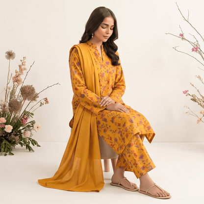 3pcs Premium Lawn Unstitched D-5014 - Ladies Choice