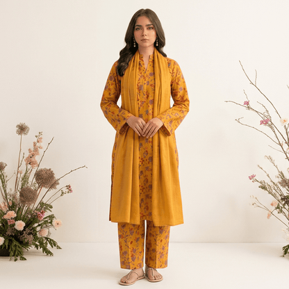 3pcs Premium Lawn Unstitched D-5014 - Ladies Choice