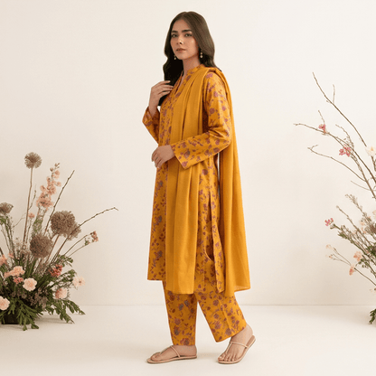 3pcs Premium Lawn Unstitched D-5014 - Ladies Choice