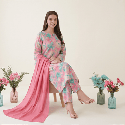 3pcs Premium Lawn Unstitched D-5015 - Ladies Choice