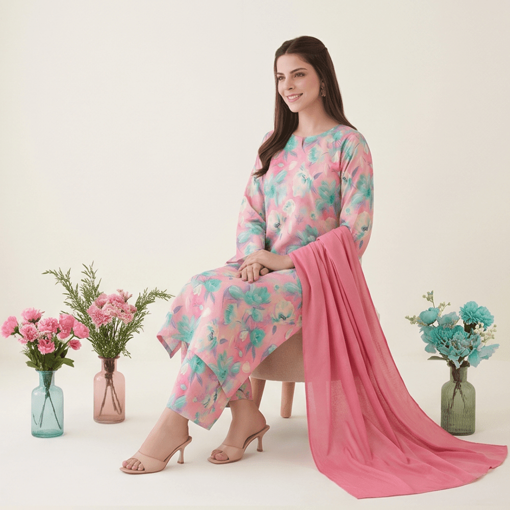 3pcs Premium Lawn Unstitched D-5015 - Ladies Choice