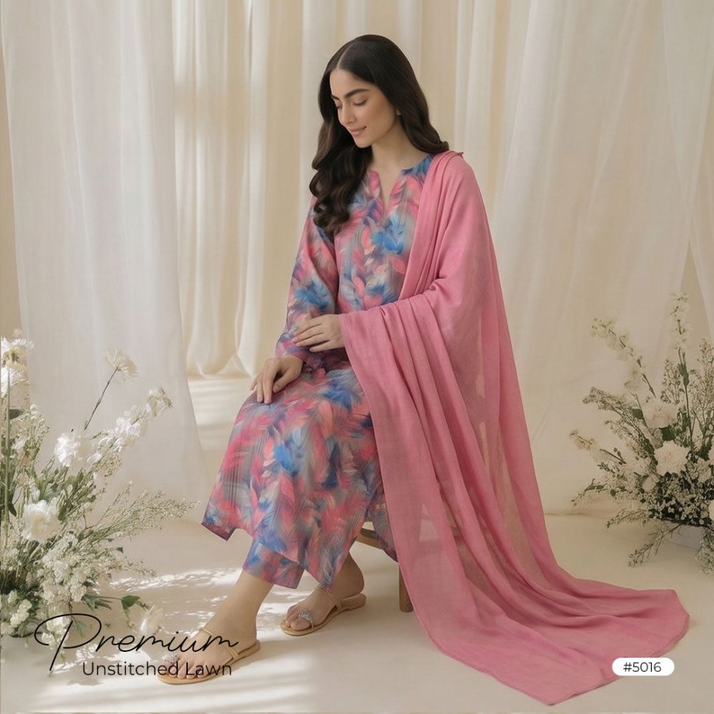 3pcs Premium Lawn Unstitched D-5016 - Ladies Choice