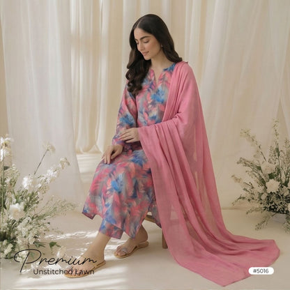 3pcs Premium Lawn Unstitched D-5016 - Ladies Choice