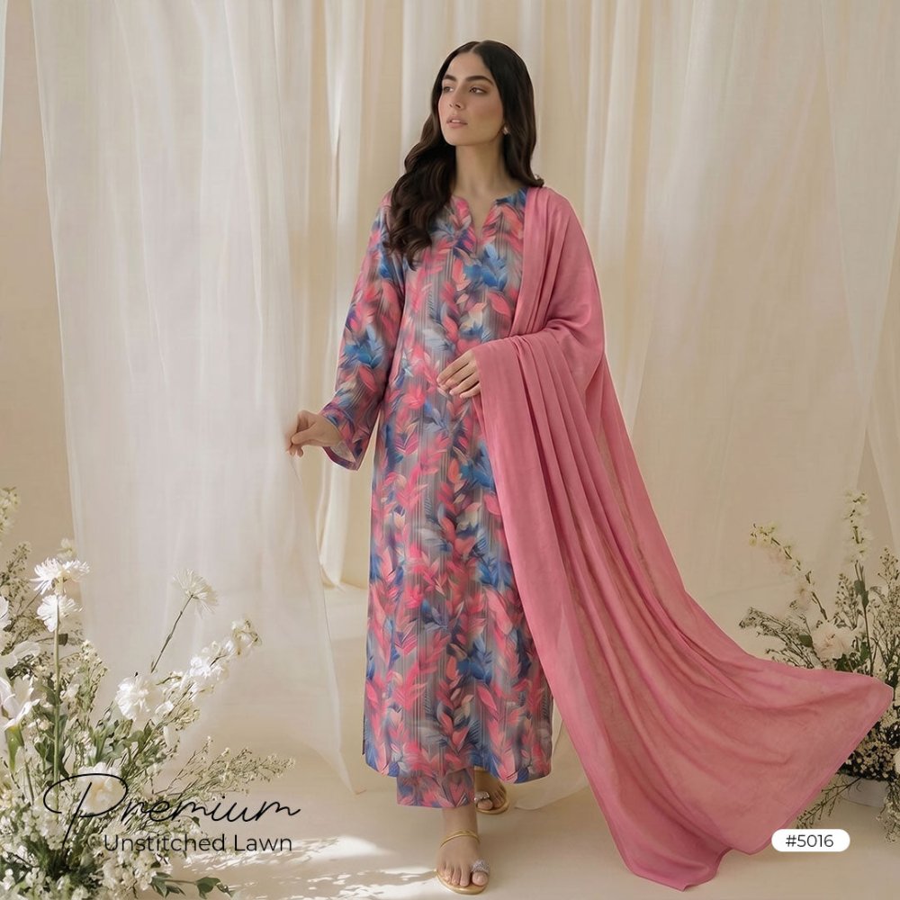3pcs Premium Lawn Unstitched D-5016 - Ladies Choice