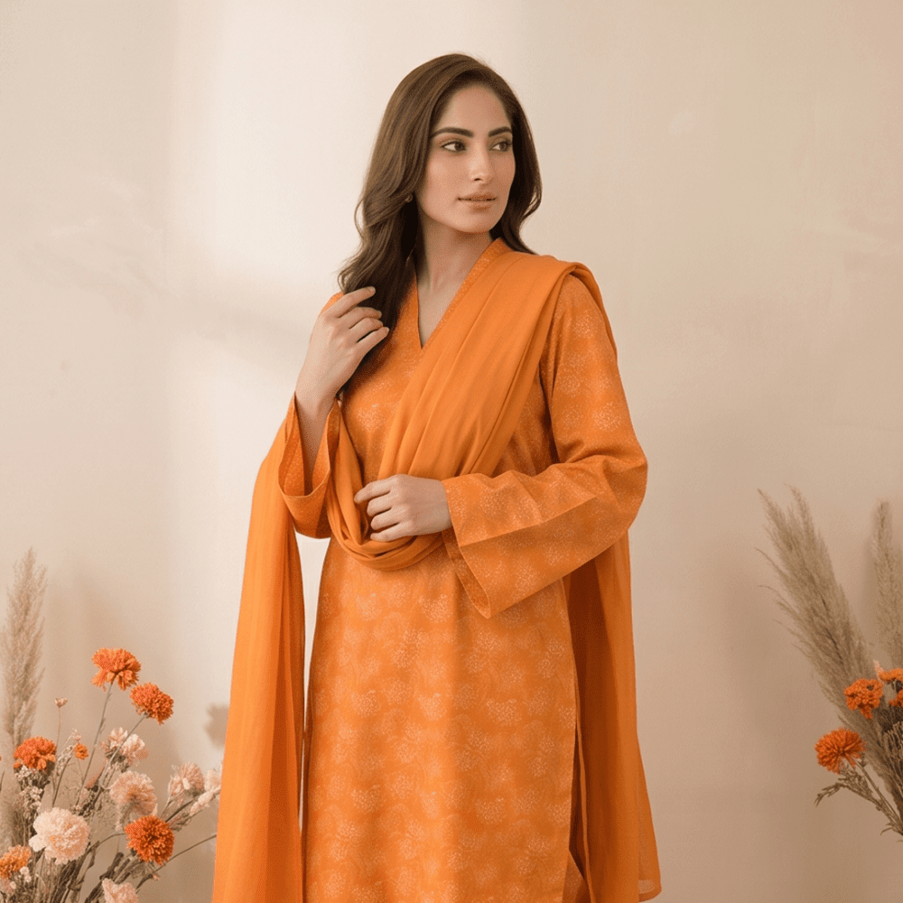 3pcs Premium Lawn Unstitched D-5017 - Ladies Choice