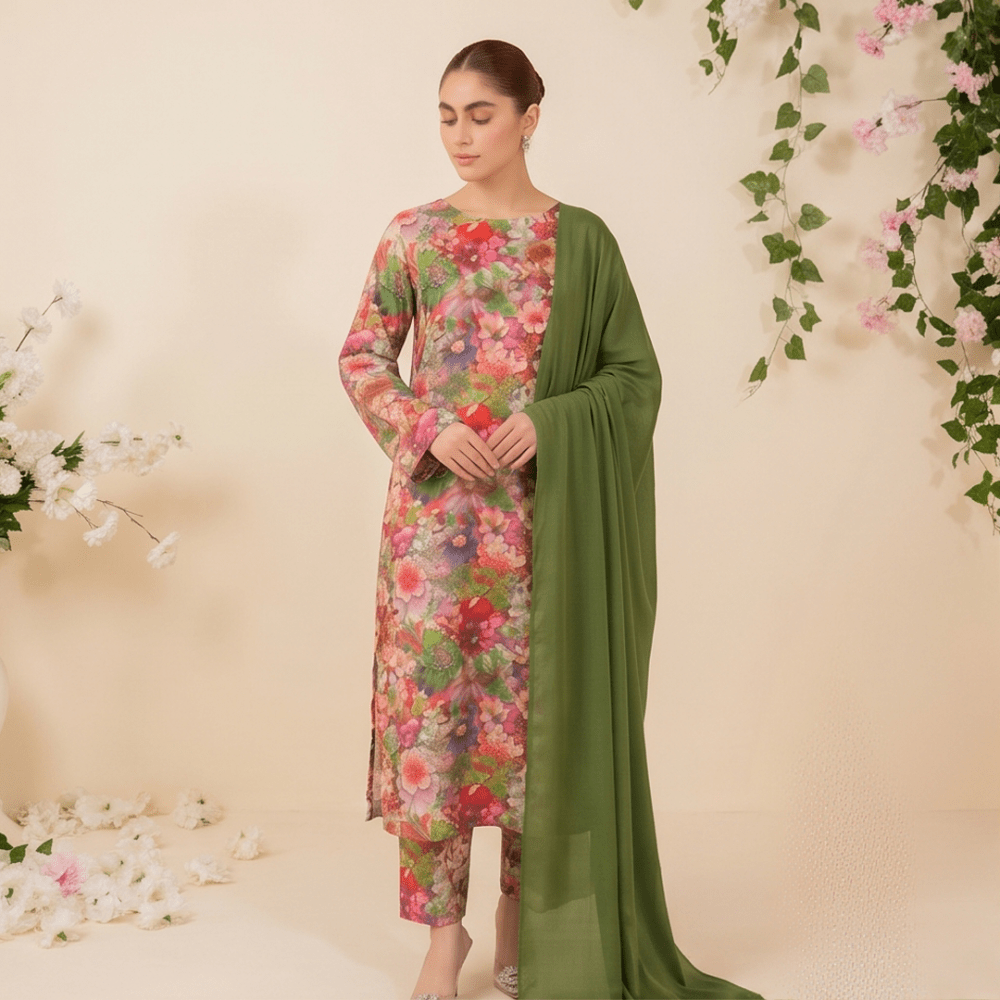 3pcs Premium Lawn Unstitched D-5018 - Ladies Choice