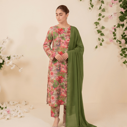 3pcs Premium Lawn Unstitched D-5018 - Ladies Choice