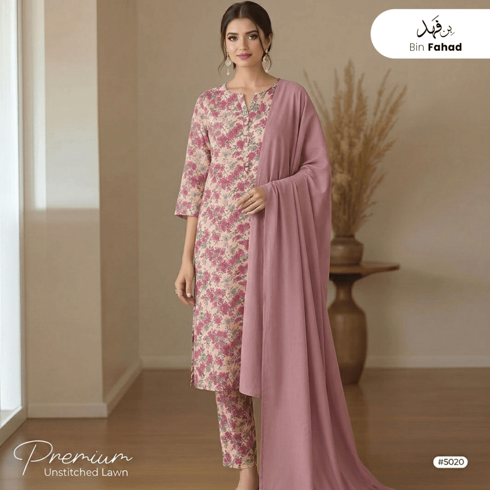 3pcs Premium Lawn Unstitched D-5020 - Ladies Choice