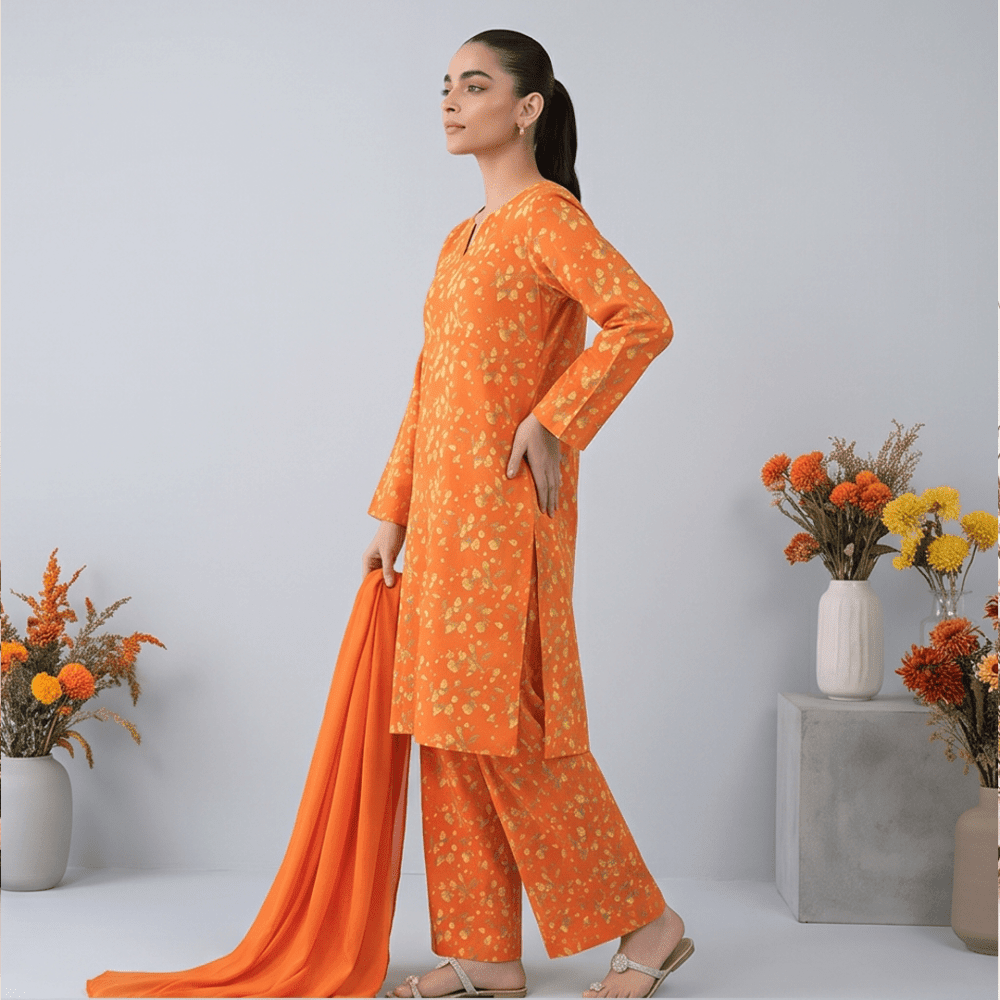 3pcs Premium Lawn Unstitched D-5022 - Ladies Choice