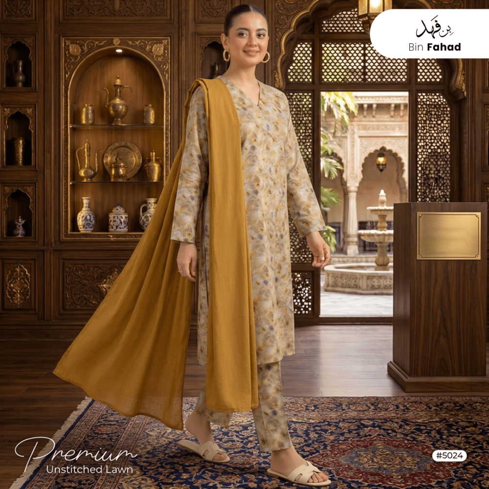 3pcs Premium Lawn Unstitched D-5024 - Ladies Choice