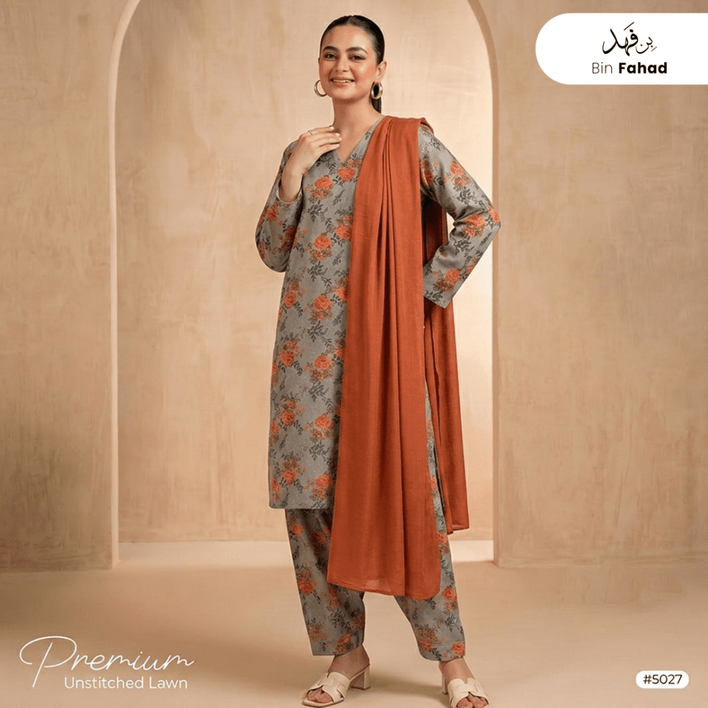 3pcs Premium Lawn Unstitched D-5027 - Ladies Choice