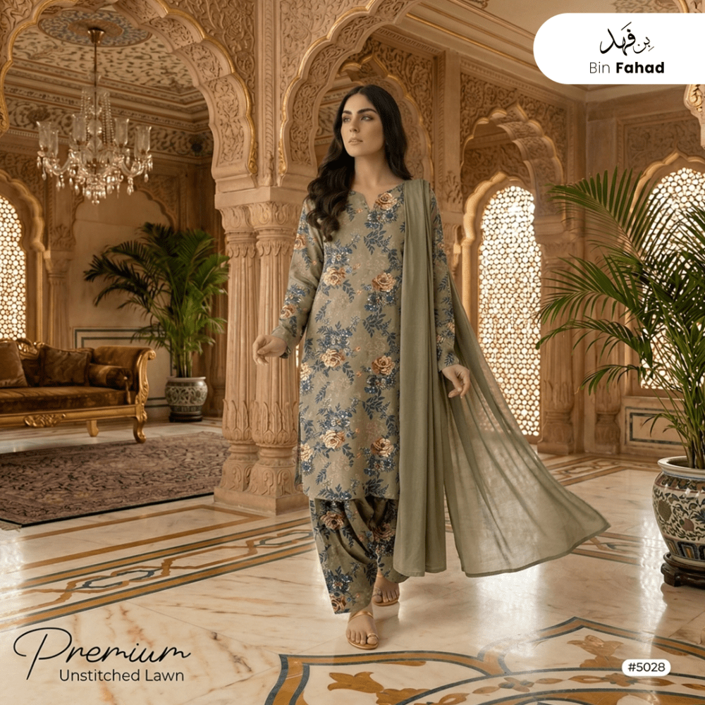 3pcs Premium Lawn Unstitched D-5028 - Ladies Choice