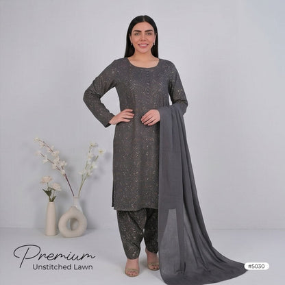 3pcs Premium Lawn Unstitched D-5030 - Ladies Choice