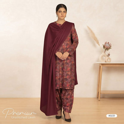 3pcs Premium Lawn Unstitched D-5031 - Ladies Choice