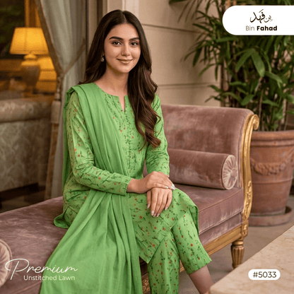 3pcs Premium Lawn Unstitched D-5033 - Ladies Choice
